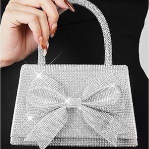 Sparkle Bow Crystal Evening Bag - Silver wedding bag